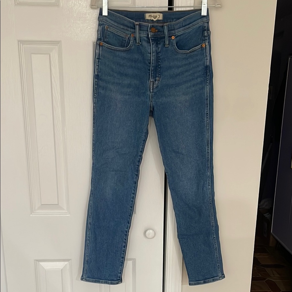 Madewell stovepipe, high rise straight leg jeans